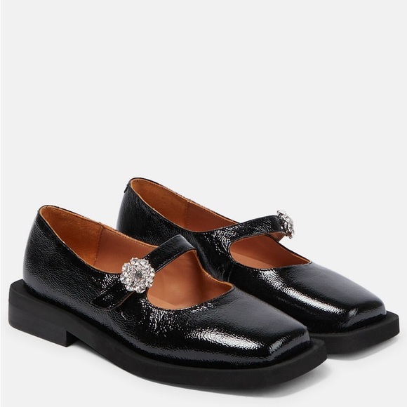 Ganni Shoes - Ganni Mary Jane Flats with Crystal Embellishment